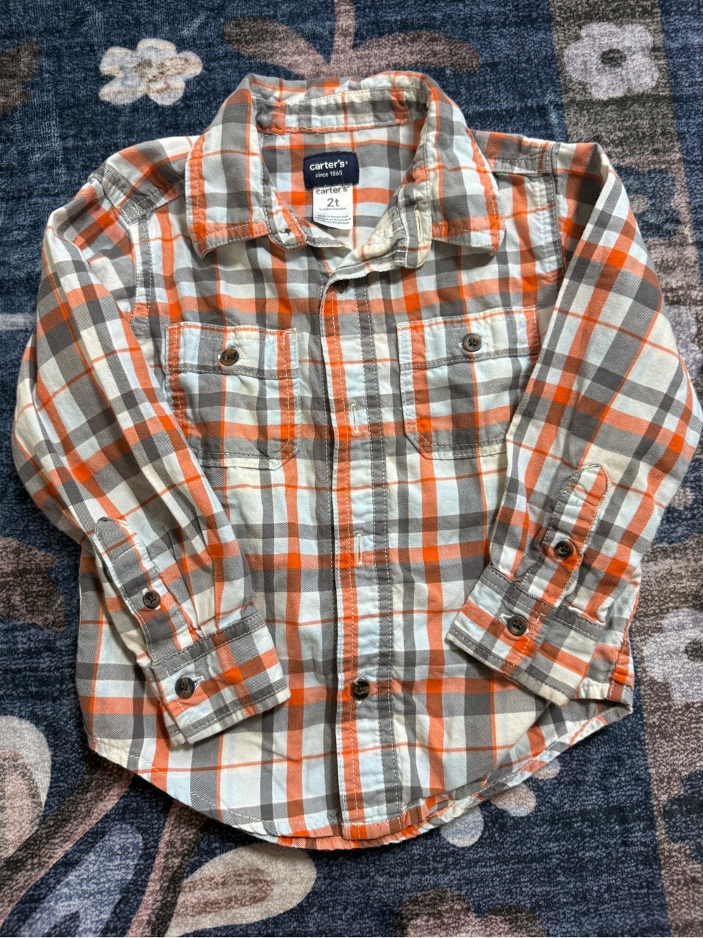 Carter's Orange, Gray & White Plaid Button-Down Shirt